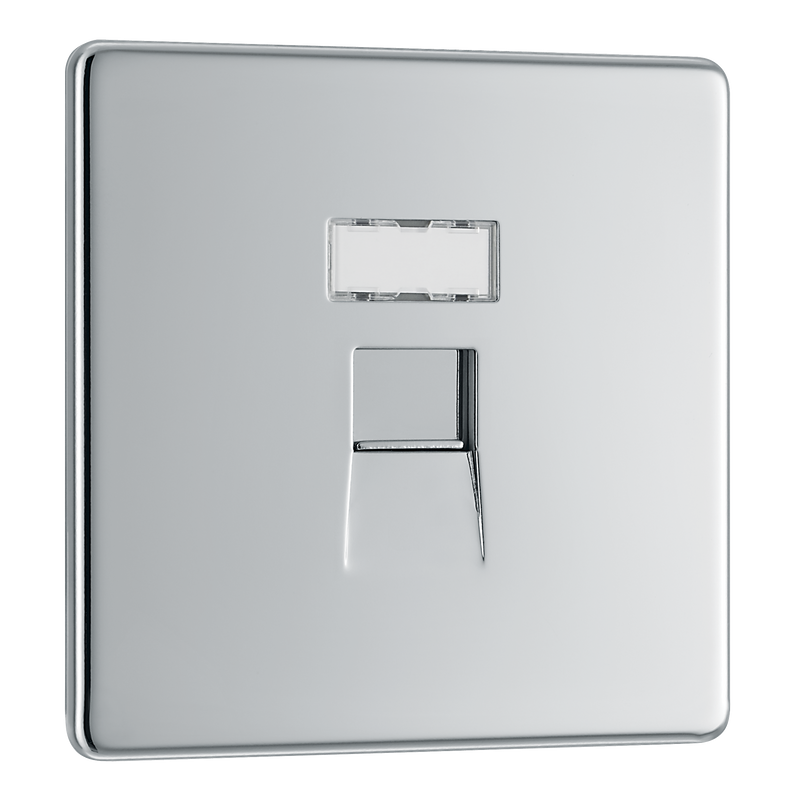 BG Electrical Flatplate Screwless Polished Chrome - Single, RJ45 data socket