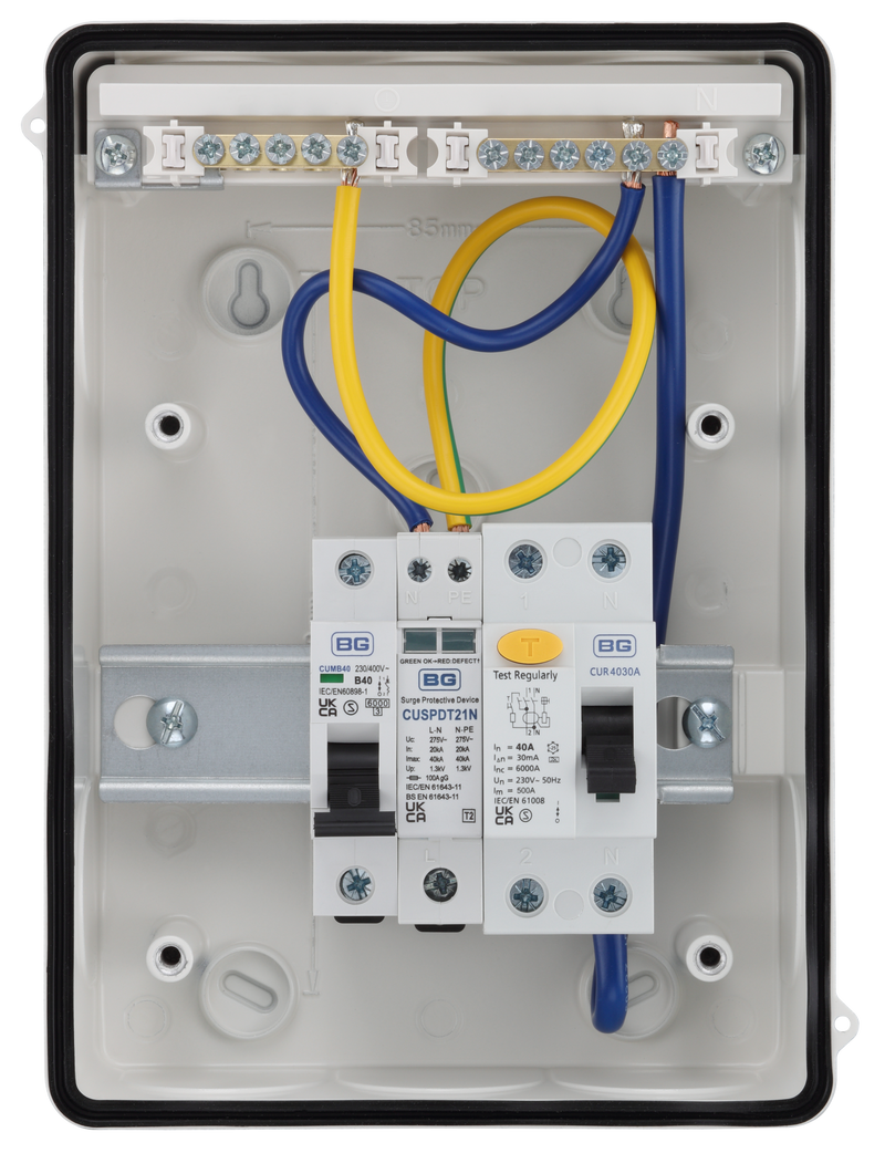 Sync Energy EV Circuit Protection - 5 Module EV Consumer Unit 40A with RCD, SPD, MCB, IP65 - White