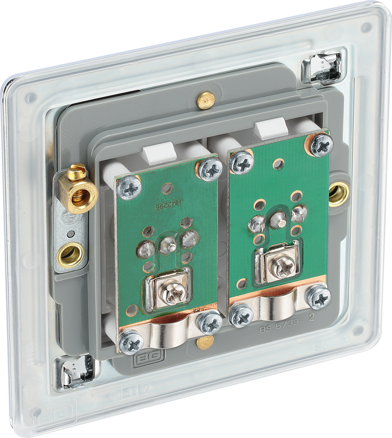 BG Electrical Flatplate Screwless Polished Chrome - Double, TV/FM