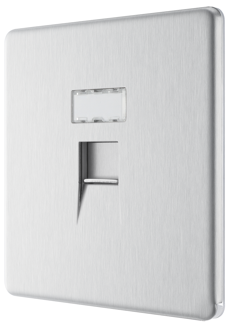 BG Electrical Flatplate Screwless Brushed Steel - Single, RJ45 data socket