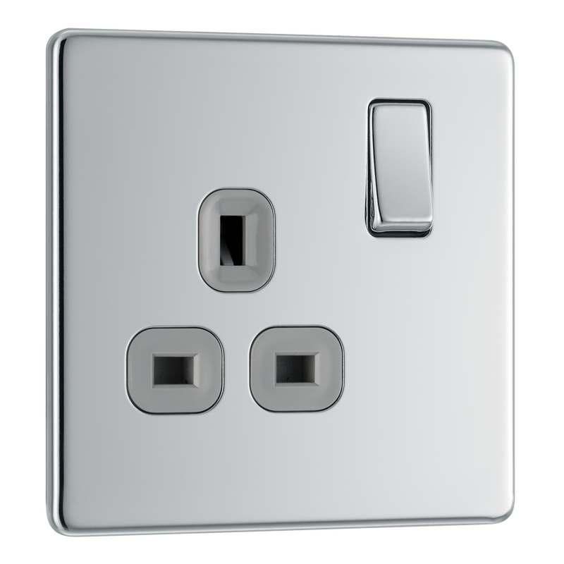 BG Electrical Flatplate Screwless Polished Chrome - Single switched, double pole