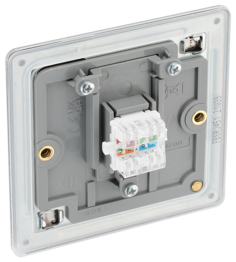 BG Electrical Flatplate Screwless Brushed Steel - Single, RJ45 data socket