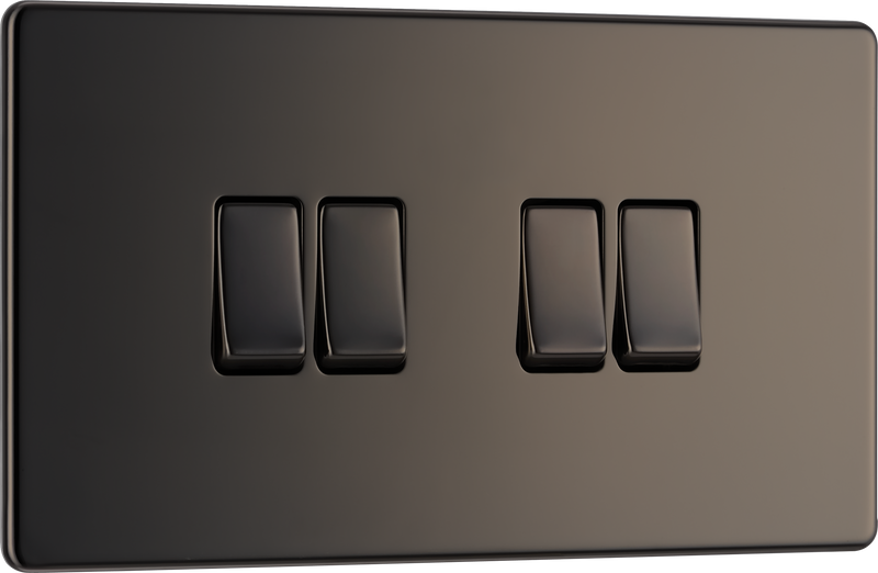 BG Electrical Flatplate Screwless Black Nickel - Quadruple 2 way switch
