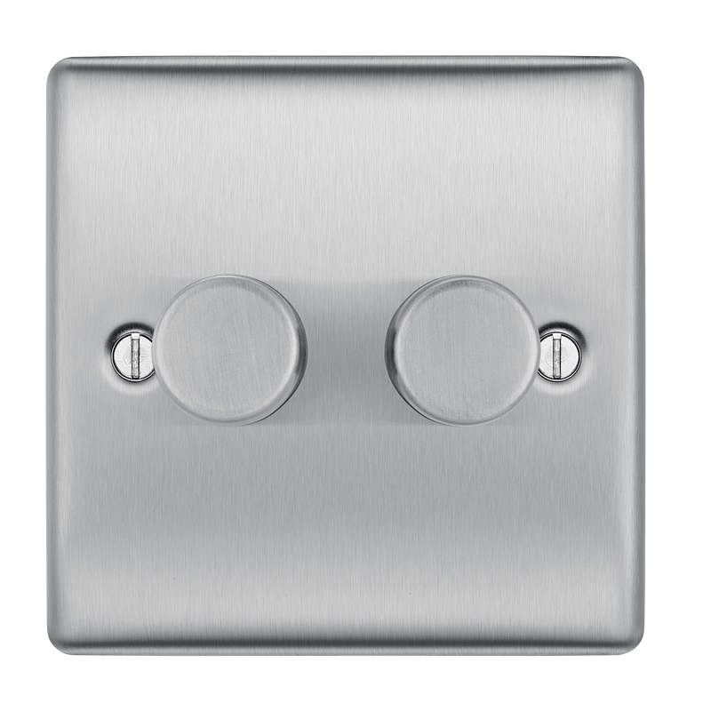 BG Electrical Nexus Metal Brushed Steel - Double, 2 way push 200W