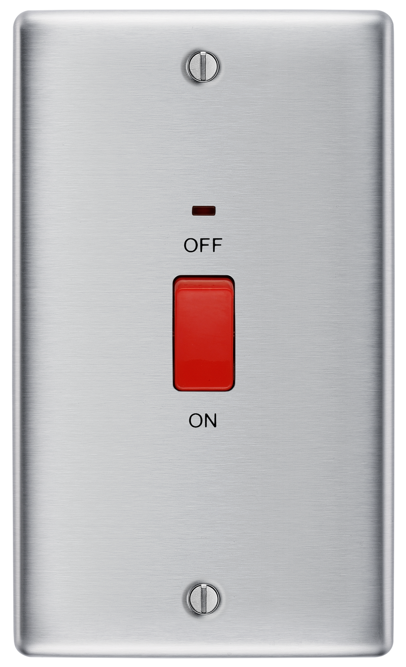 BG Electrical Nexus Metal Brushed Steel - 45A, double pole, large plate, with indicator