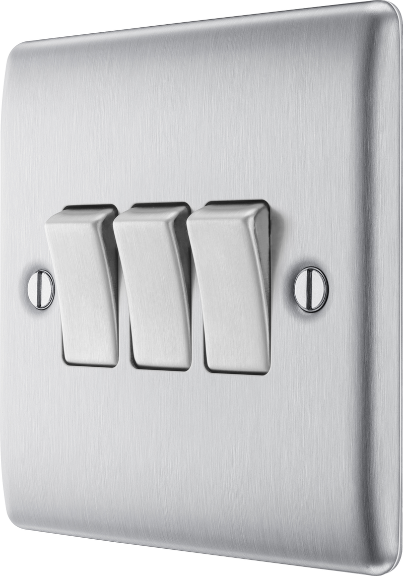 BG Electrical Nexus Metal Brushed Steel - Triple, 2 way switch