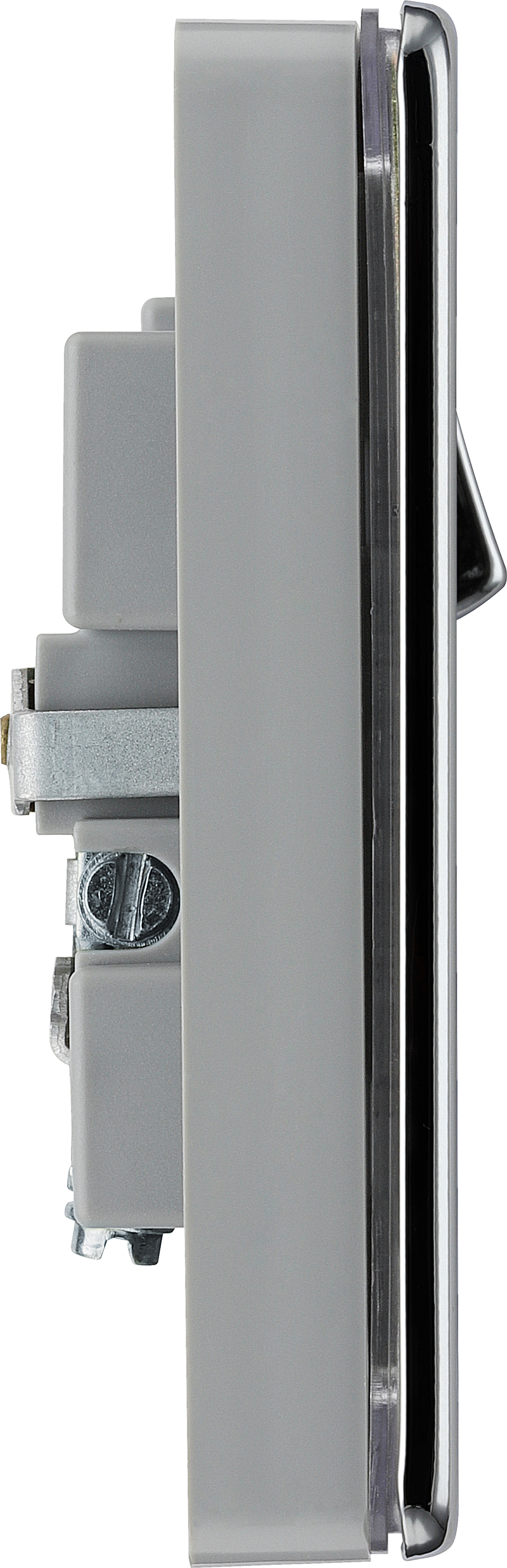 BG Electrical Flatplate Screwless Polished Chrome - Single switched, single pole, with 2 x USB A
