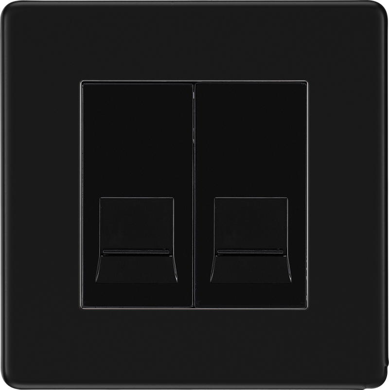 BG Electrical Flatplate Screwless Matt Black - Double telephone socket, master