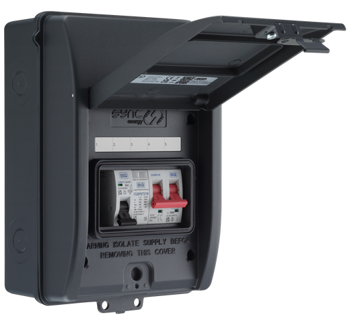 Sync Energy EV Circuit Protection - 5 Module EV Consumer Unit with 100A Main Switch, SPD, MCB, IP65 - Grey
