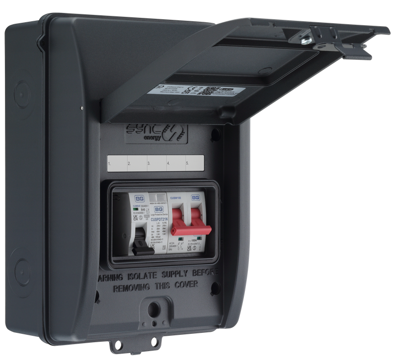 Sync Energy EV Circuit Protection - 5 Module EV Consumer Unit with 100A Main Switch, SPD, MCB, IP65 - Grey