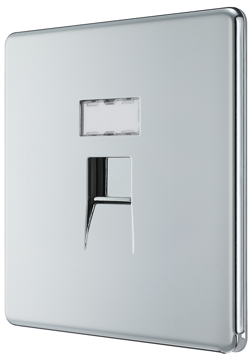 BG Electrical Flatplate Screwless Polished Chrome - Single, RJ45 data socket
