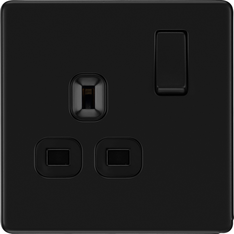 BG Electrical Flatplate Screwless Matt Black - Single switched, double pole