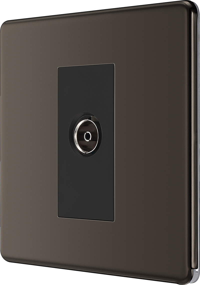 BG Electrical Flatplate Screwless Black Nickel - Single isolated, co-axial