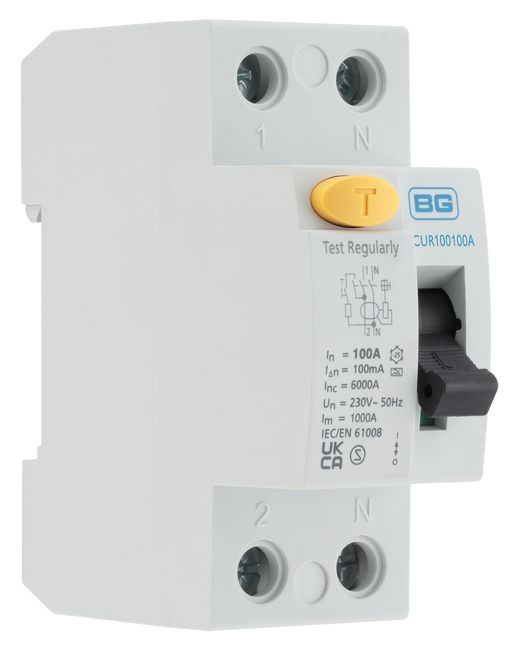BG Circuit Protection RCD - Type A, Bidirectional RCD, Double Pole, 100A, 100mA, 2 module