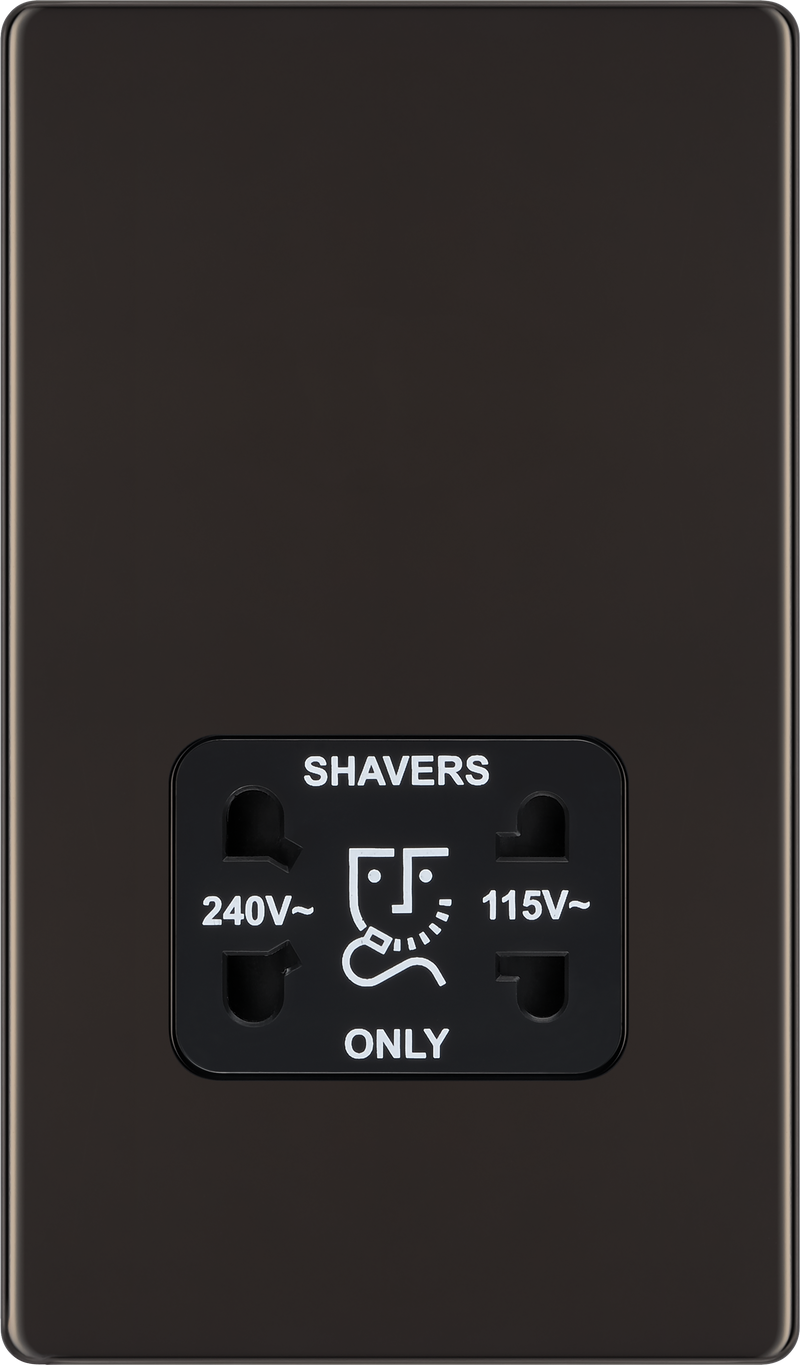 BG Electrical Flatplate Screwless Black Nickel - 115/240V dual voltage shaver socket