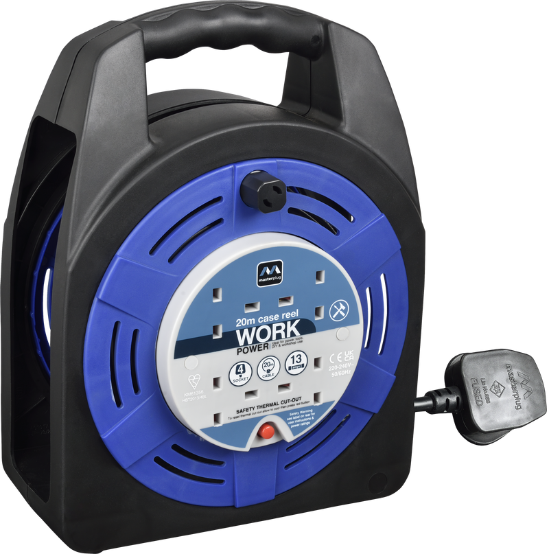 Masterplug Work - 20m, 4 Sockets, 13A, Blue