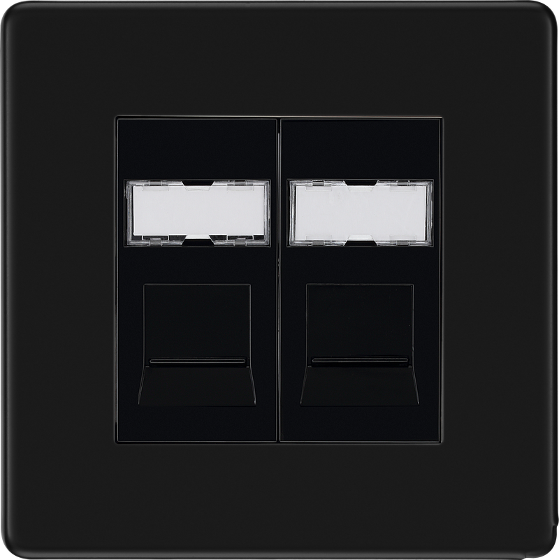 BG Electrical Flatplate Screwless Matt Black - Double, RJ45 telephone socket
