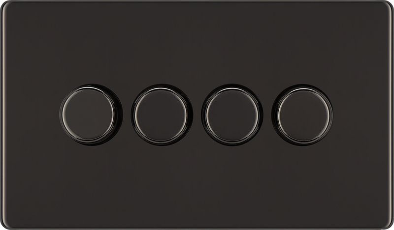 BG Electrical Flatplate Screwless Black Nickel - Quadruple, 2 way push 200W