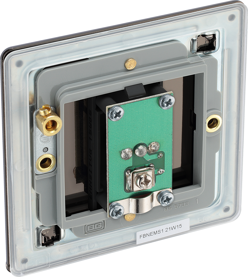 BG Electrical Flatplate Screwless Black Nickel - Single isolated, co-axial