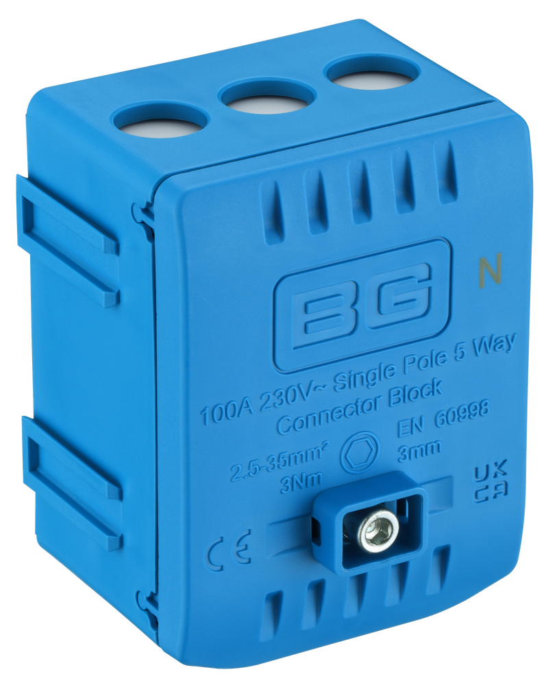 BG Circuit Protection Cp Connectors - 100A 5 Way Connector Block - Neutral - Blue