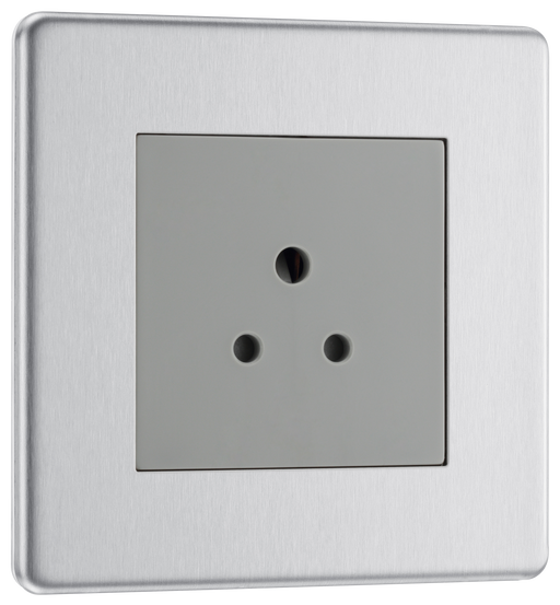 BG Electrical Flatplate Screwless Brushed Steel - 2A, single, unswitched, round pin