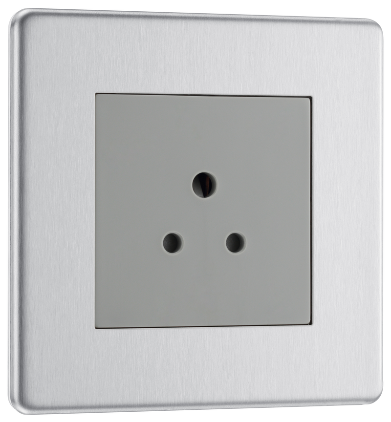BG Electrical Flatplate Screwless Brushed Steel - 2A, single, unswitched, round pin
