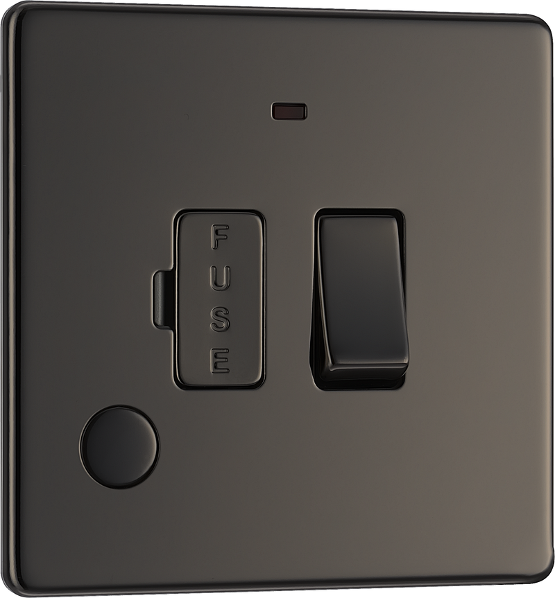 BG Electrical Flatplate Screwless Black Nickel - Switched and fused with indicator and flex outlet