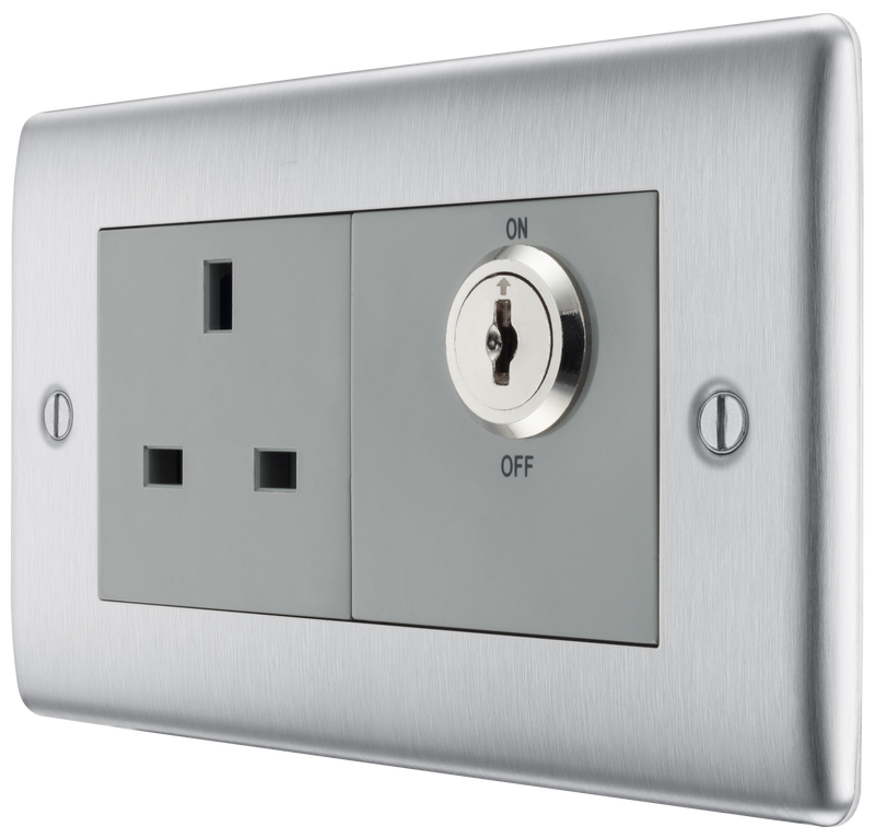 BG Electrical Nexus Metal Brushed Steel - Single, key controlled, double pole