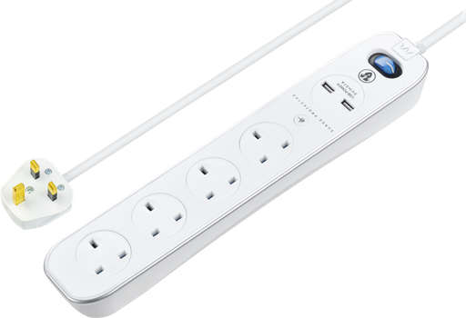 Masterplug High Gloss USB - 2 x USB A, 4 Sockets, 2m, 13A, Gloss White