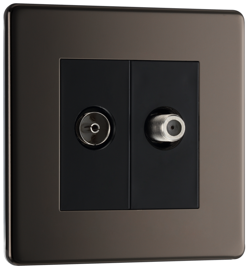 BG Electrical Flatplate Screwless Black Nickel - Double satellite and co-axial
