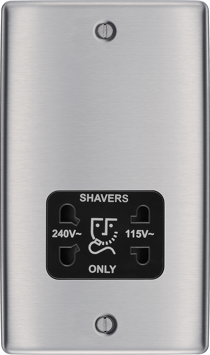 BG Electrical Nexus Metal Brushed Steel - 115/240V dual voltage shaver socket