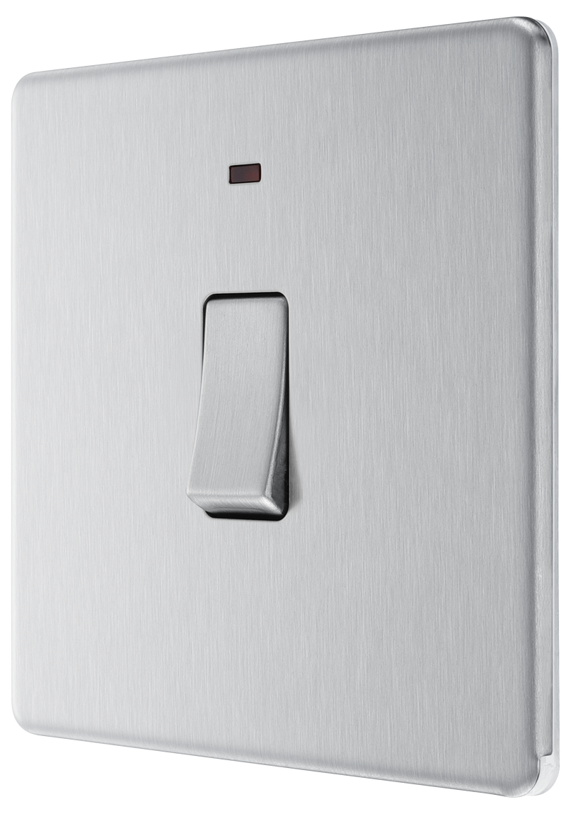 BG Electrical Flatplate Screwless Brushed Steel - 20A, double pole, with indicator