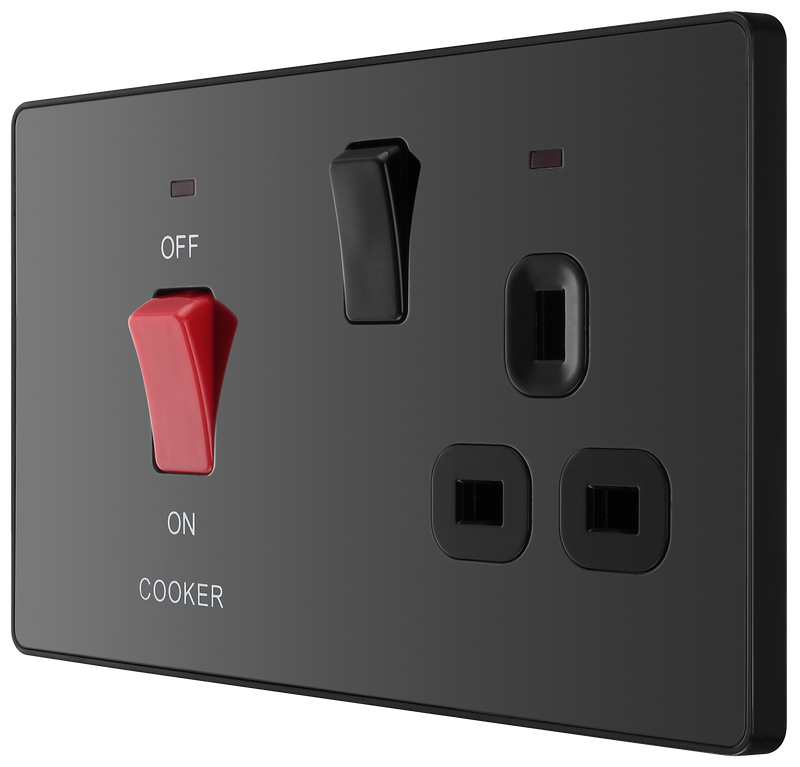 BG Electrical Evolve Black Chrome - 45A double pole with switched socket and indicators