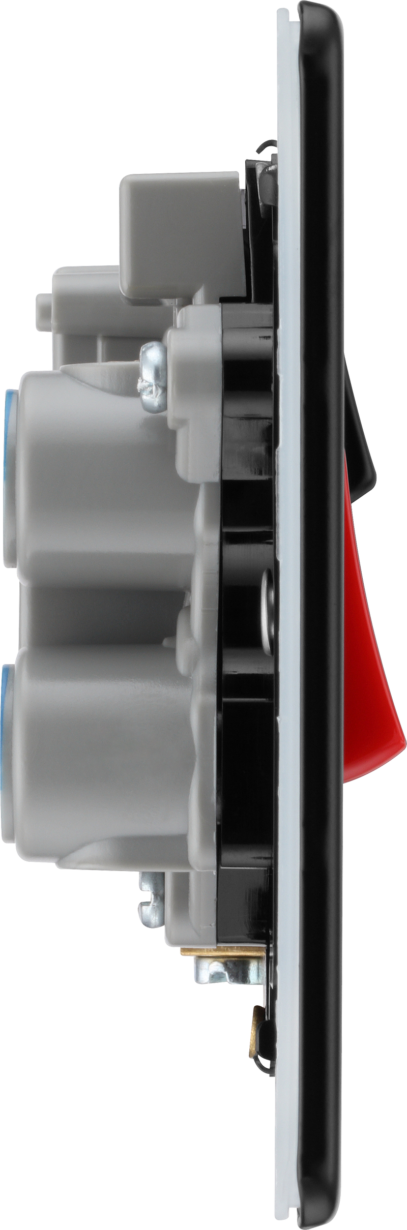 BG Electrical Flatplate Screwless Matt Black - 45A double pole, with switched socket and indicators