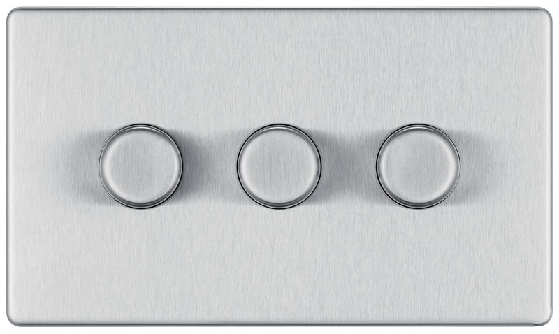 BG Electrical Flatplate Screwless Brushed Steel - Triple 2 way push 200W