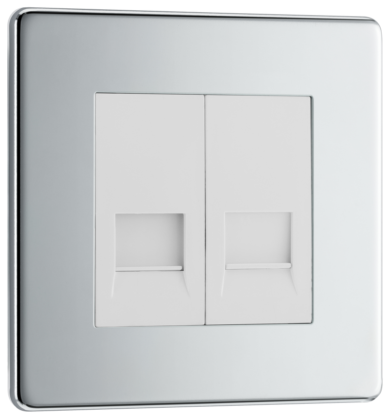 BG Electrical Flatplate Screwless Polished Chrome - Double, telephone socket, secondary