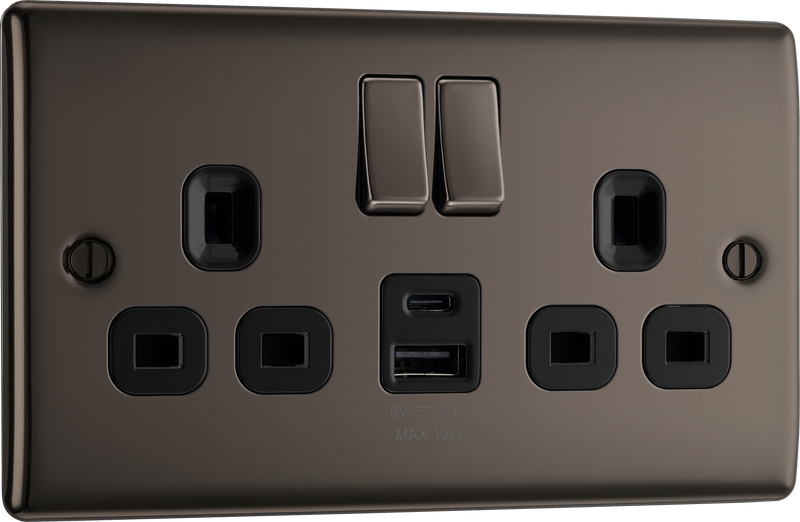 BG Electrical Nexus Metal Black Nickel - Double switched single pole, with USB A + C (12W)