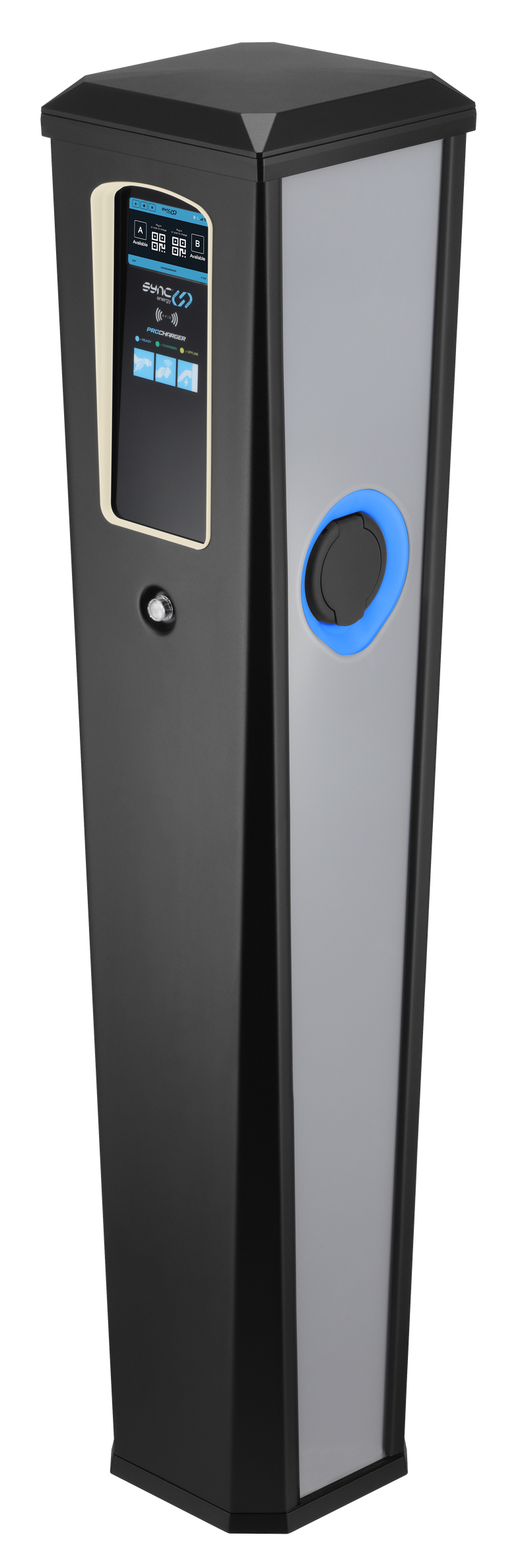 Sync Energy Pro Charger - Bollard EV Charger, Dual Socket, Three Phase 2x11kW Integrated Mid Meter, 4G