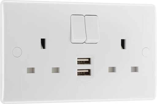 BG Electrical 800 Series - Double switched single pole, with 2 x USB A (12W)