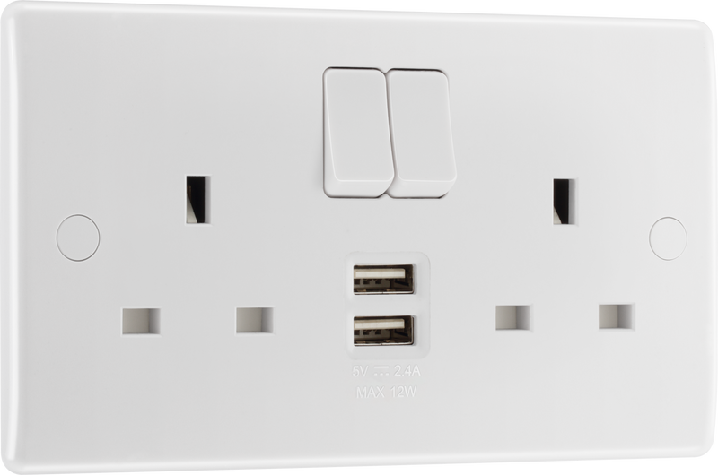 BG Electrical 800 Series - Double switched single pole, with 2 x USB A (12W)