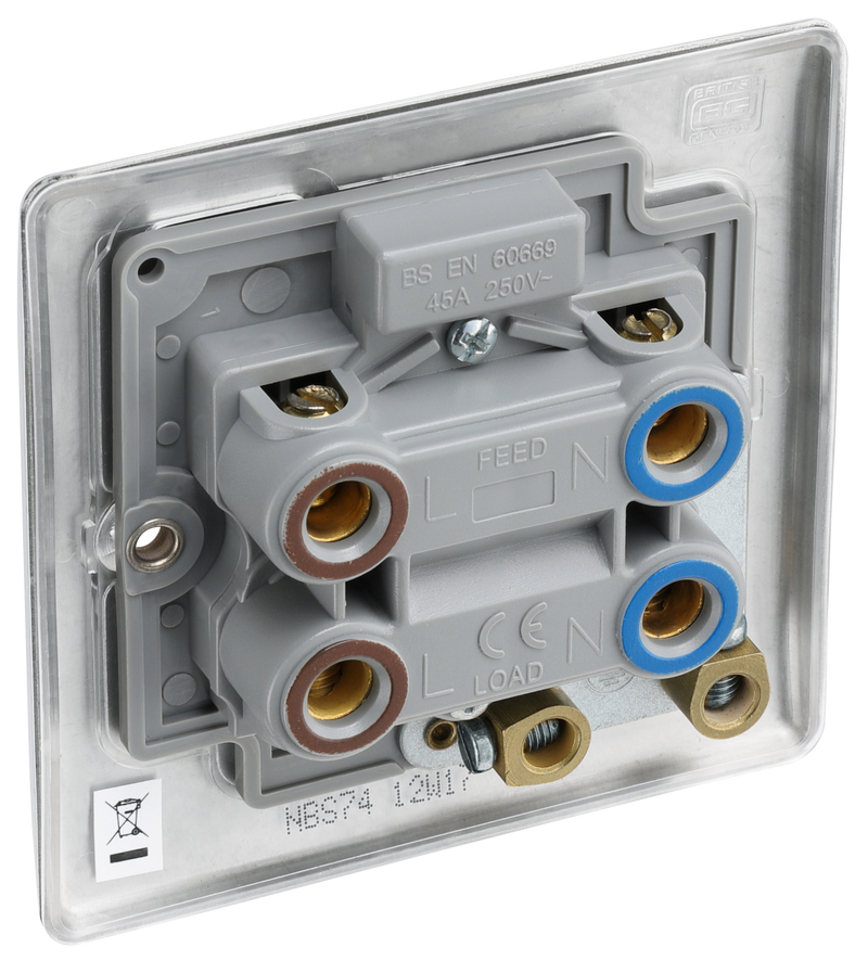 BG Electrical Nexus Metal Brushed Steel - 45A, double pole, single plate, with indicator
