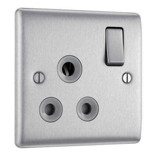 BG Electrical Nexus Metal Brushed Steel - 15A, single, switched, round pin