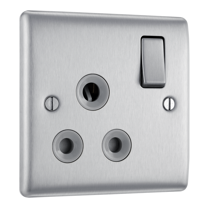 BG Electrical Nexus Metal Brushed Steel - 15A, single, switched, round pin