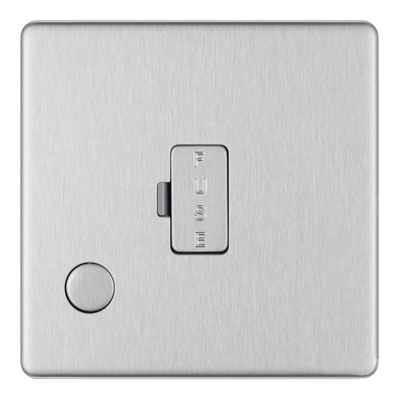 BG Electrical Flatplate Screwless Brushed Steel - Unswitched and fused with flex outlet