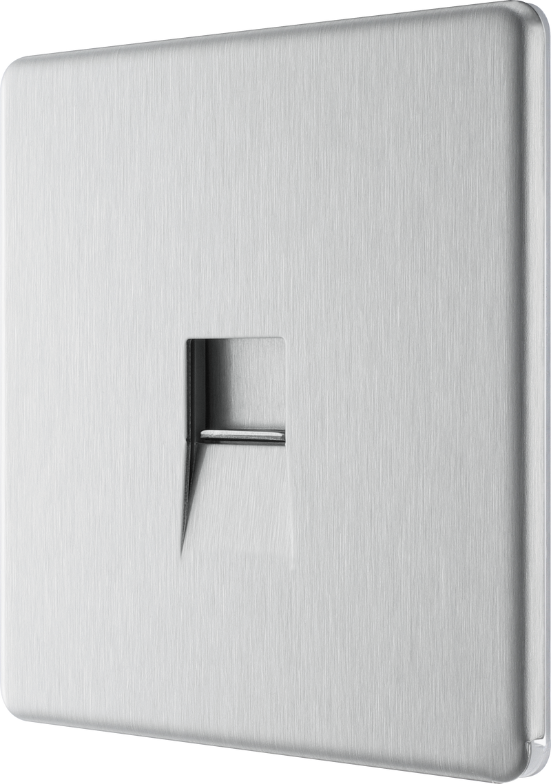 BG Electrical Flatplate Screwless Brushed Steel - Single, telephone socket, master