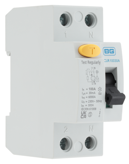 BG Circuit Protection RCD - Type A, Bidirectional RCD, Double Pole, 100A, 30mA, 2 module