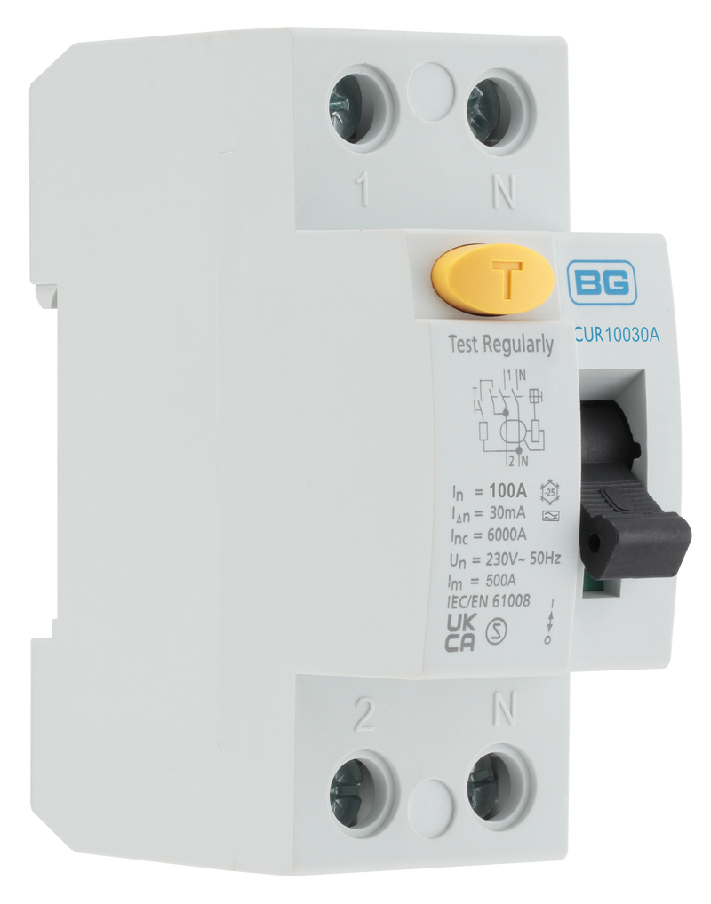 BG Circuit Protection RCD - Type A, Bidirectional RCD, Double Pole, 100A, 30mA, 2 module