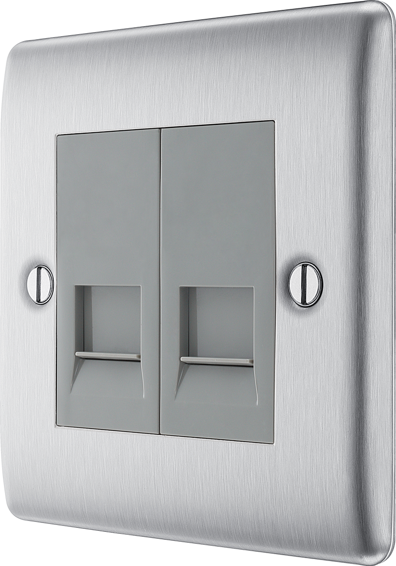BG Electrical Nexus Metal Brushed Steel - Double, telephone socket, secondary
