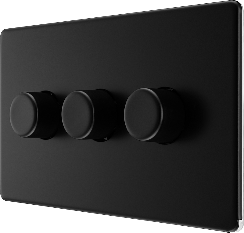 BG Electrical Flatplate Screwless Matt Black - Triple, 2 way push 200W