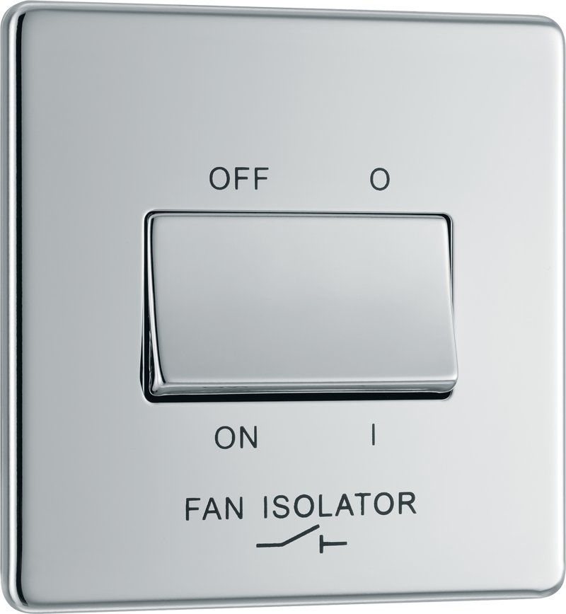 BG Electrical Flatplate Screwless Polished Chrome - Triple pole fan isolator